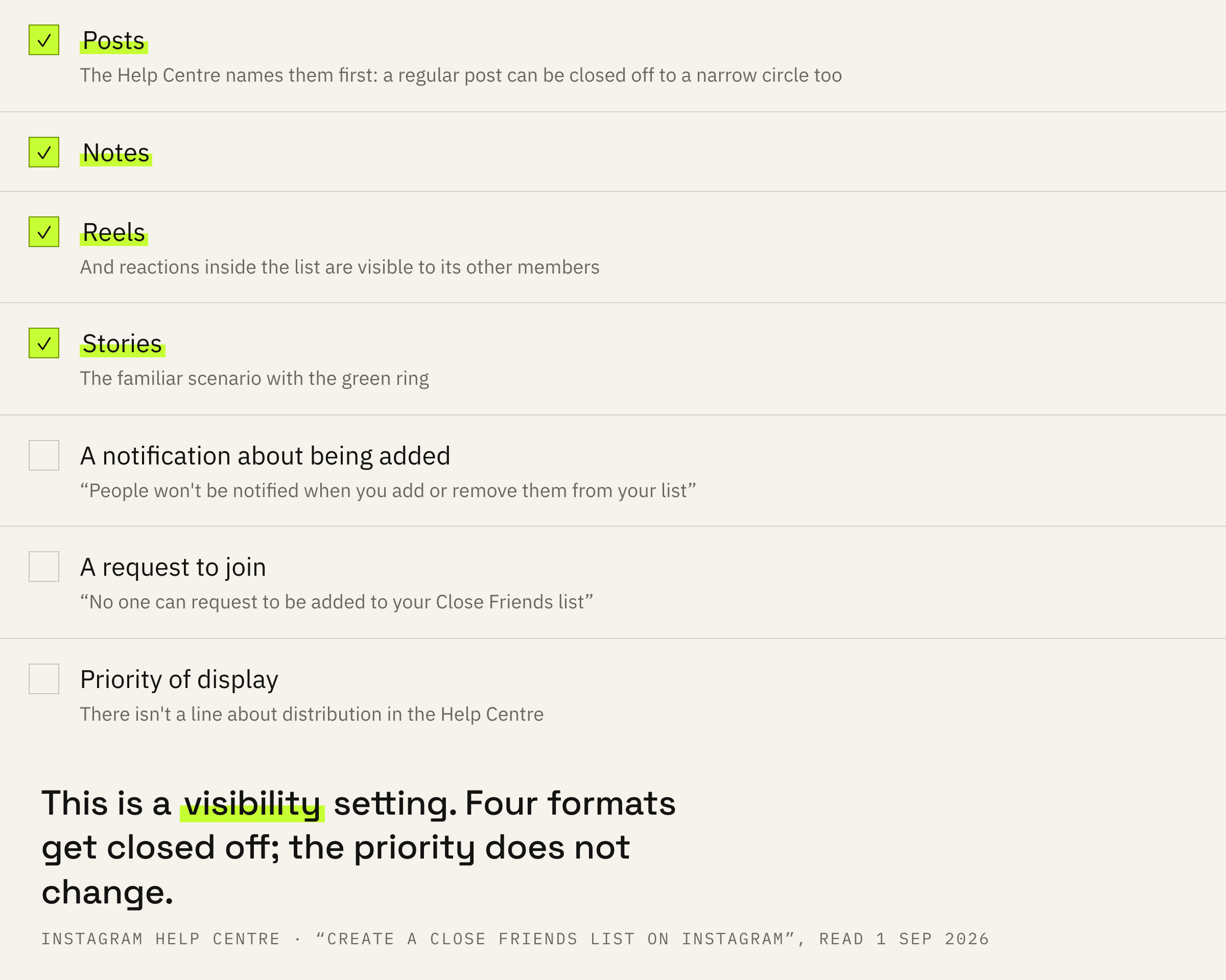 What the list closes off and what it doesn't do.
