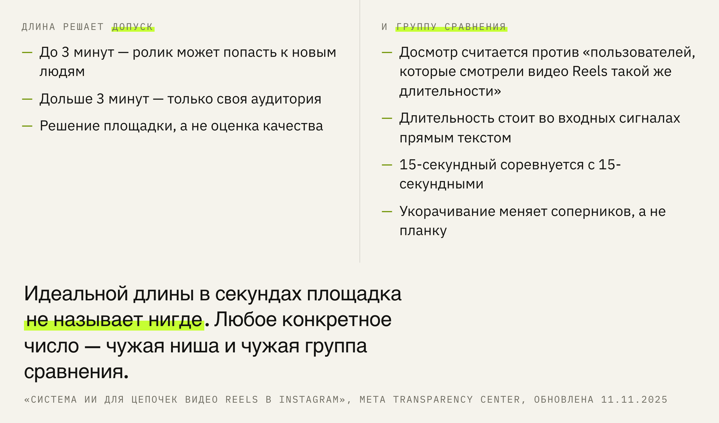 Что именно решает выбранная длина: сначала допуск к новой аудитории, потом группу, внутри которой считается досмотр.