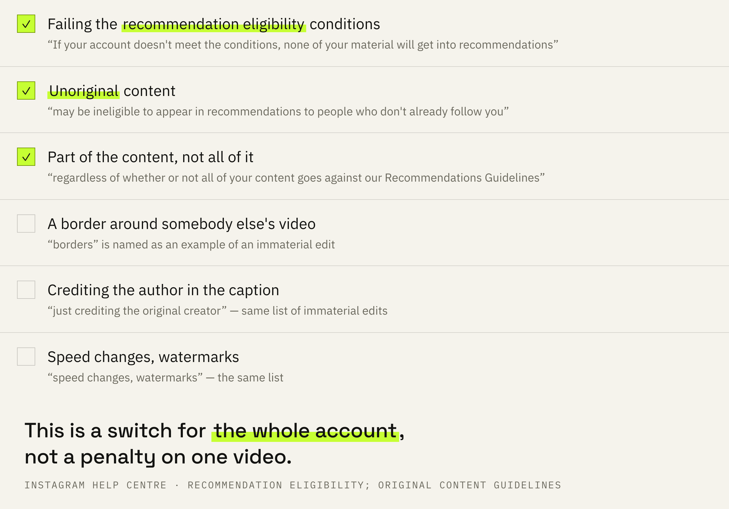 What closes recommendations entirely and what doesn't fix it.