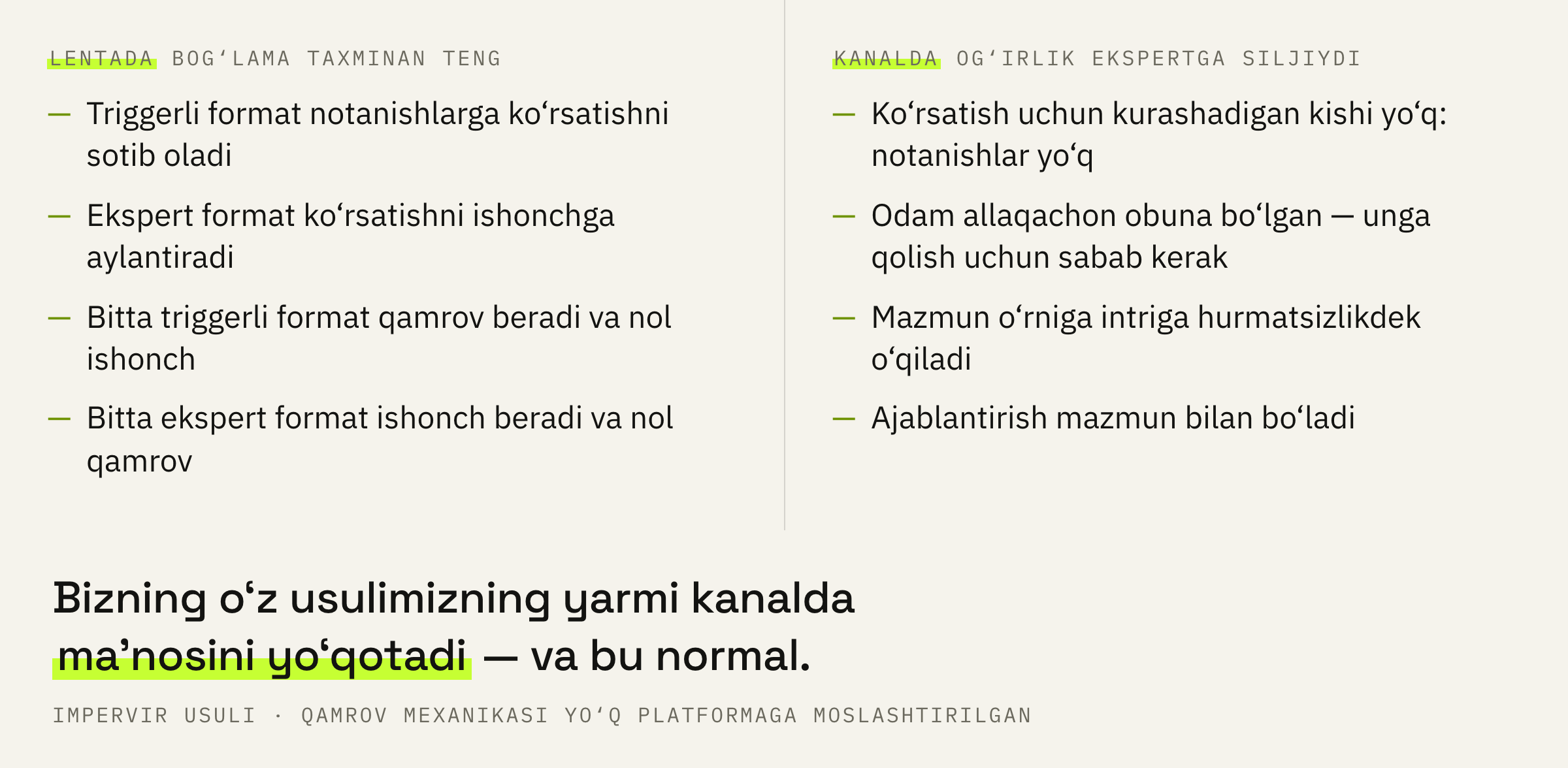 Lentadan kanalga o‘tishda formatlar nisbati qanday o‘zgaradi.