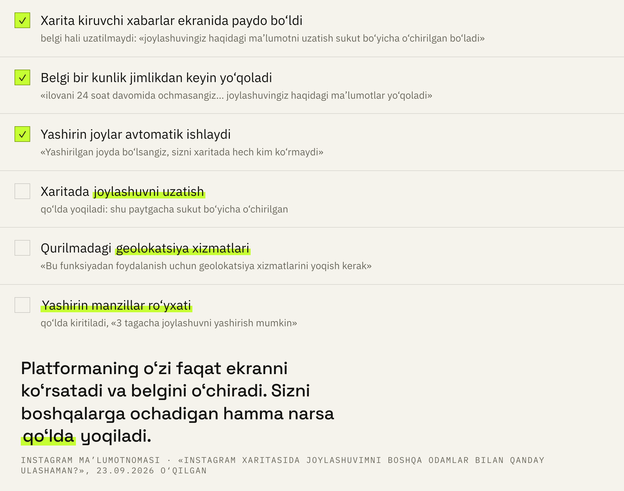 Xarita nimani o‘zi qiladi, nimani esa sizning qaroringizni kutadi.