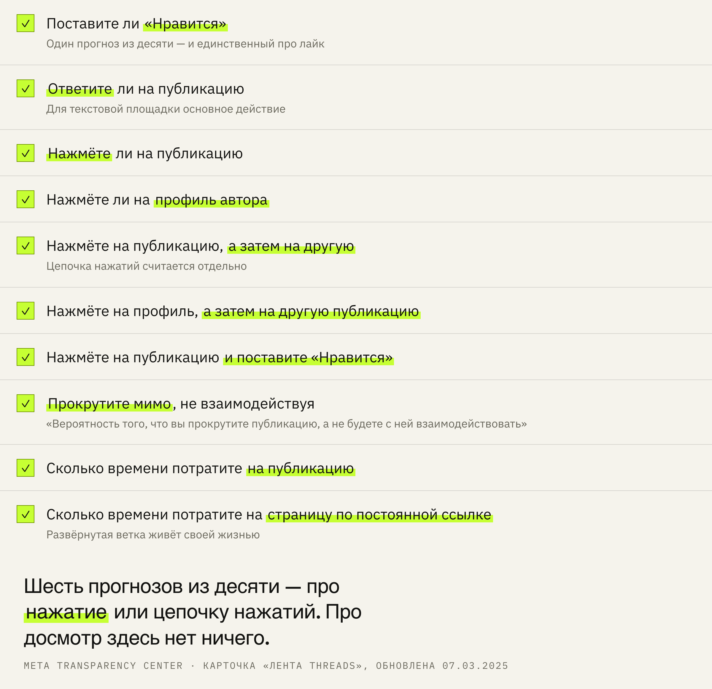 Десять прогнозов, которые карточка считает для публикации в ленте Threads.