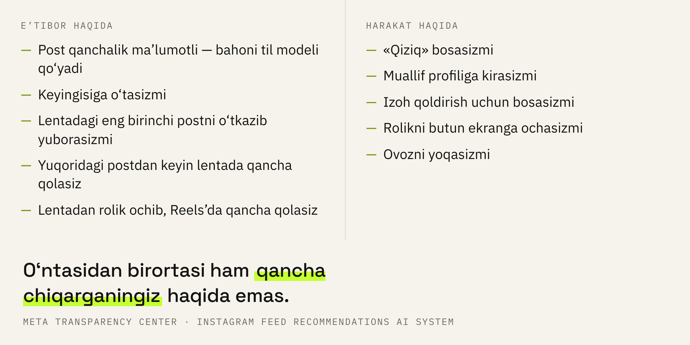 Tizim tavsiyalardagi har bir post uchun hisoblaydigan o‘nta ehtimollik.