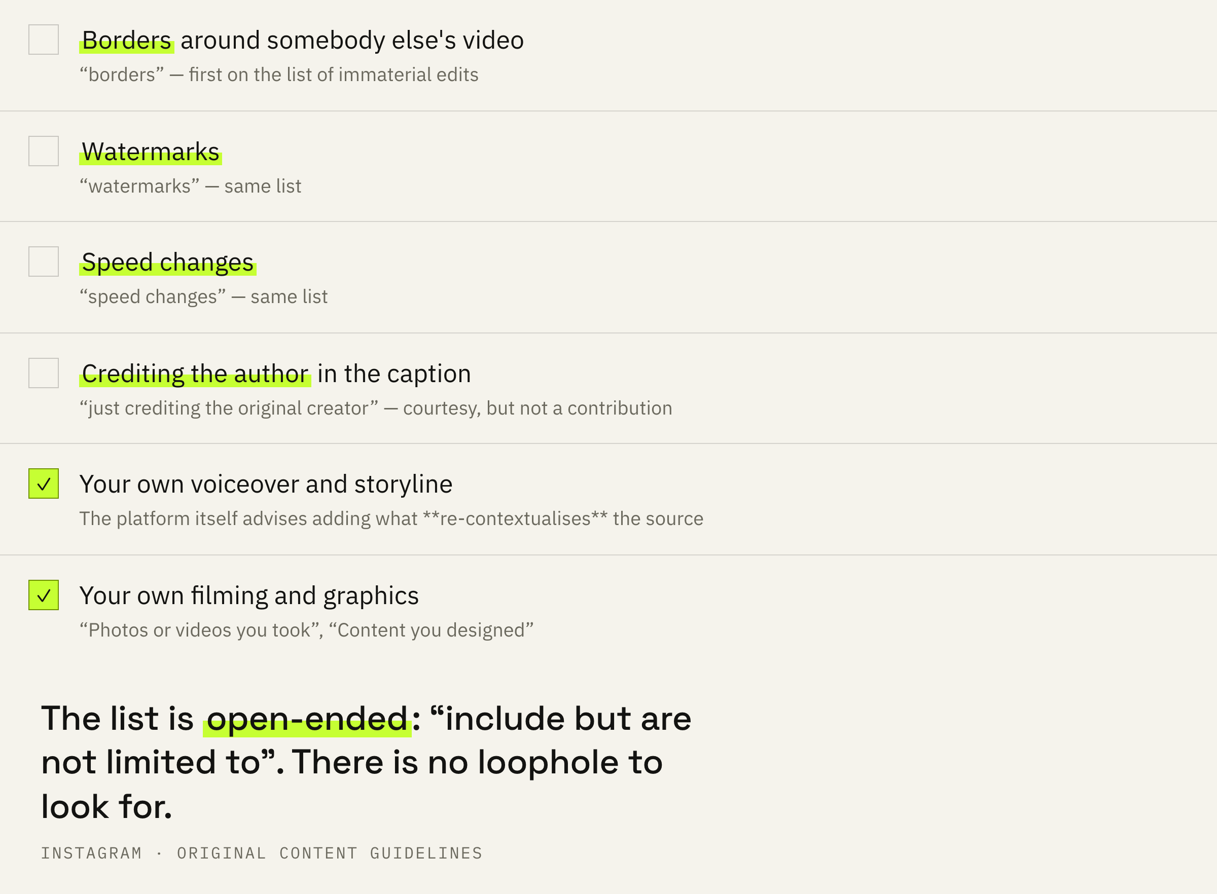 What the platform directly calls an immaterial edit.