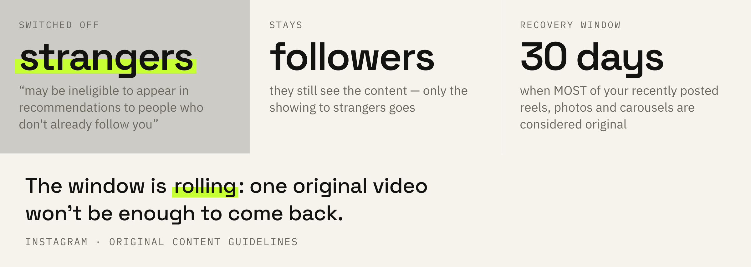What gets switched off, what stays, and how an account returns to recommendations.