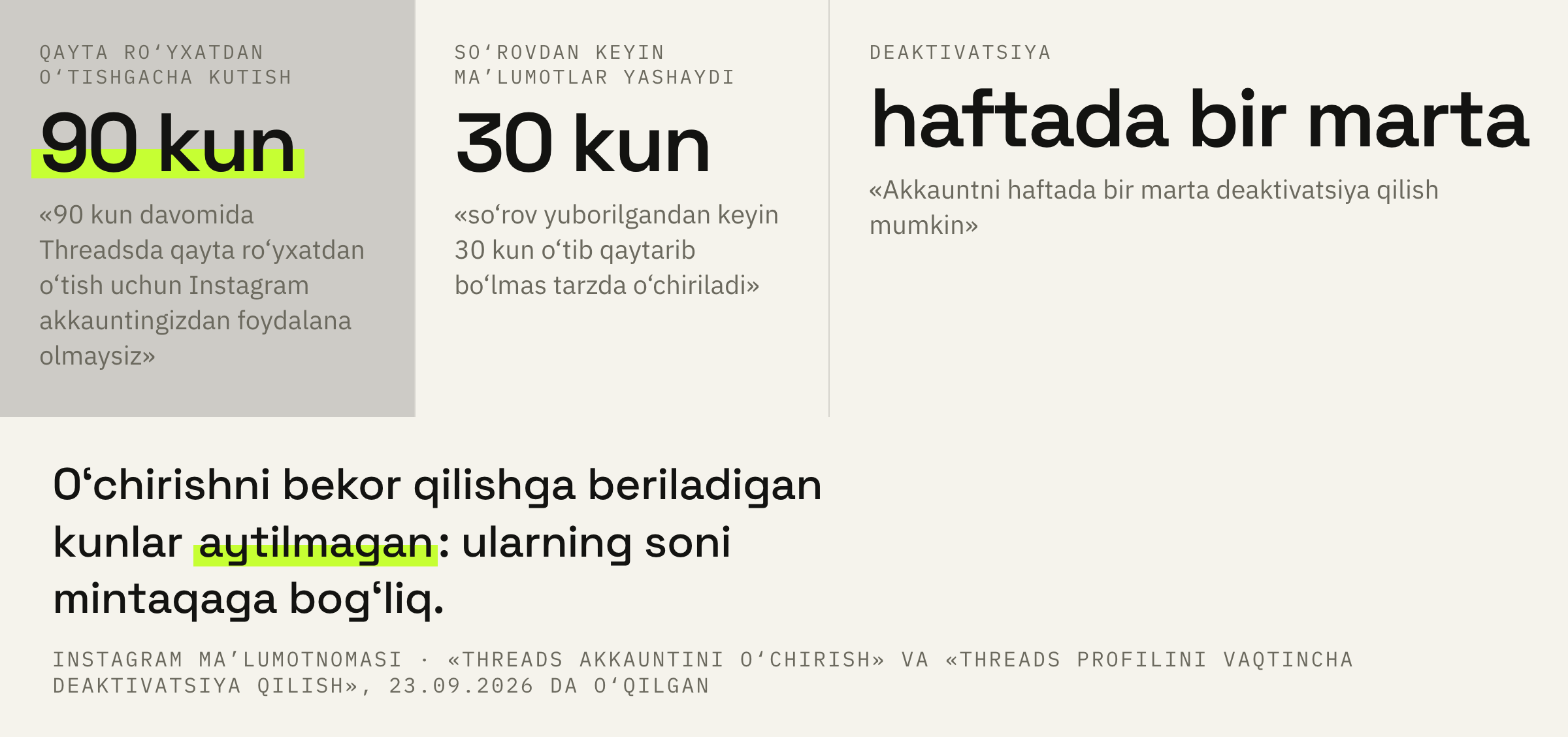 Threadsdan chiqish tayanadigan uchta son.
