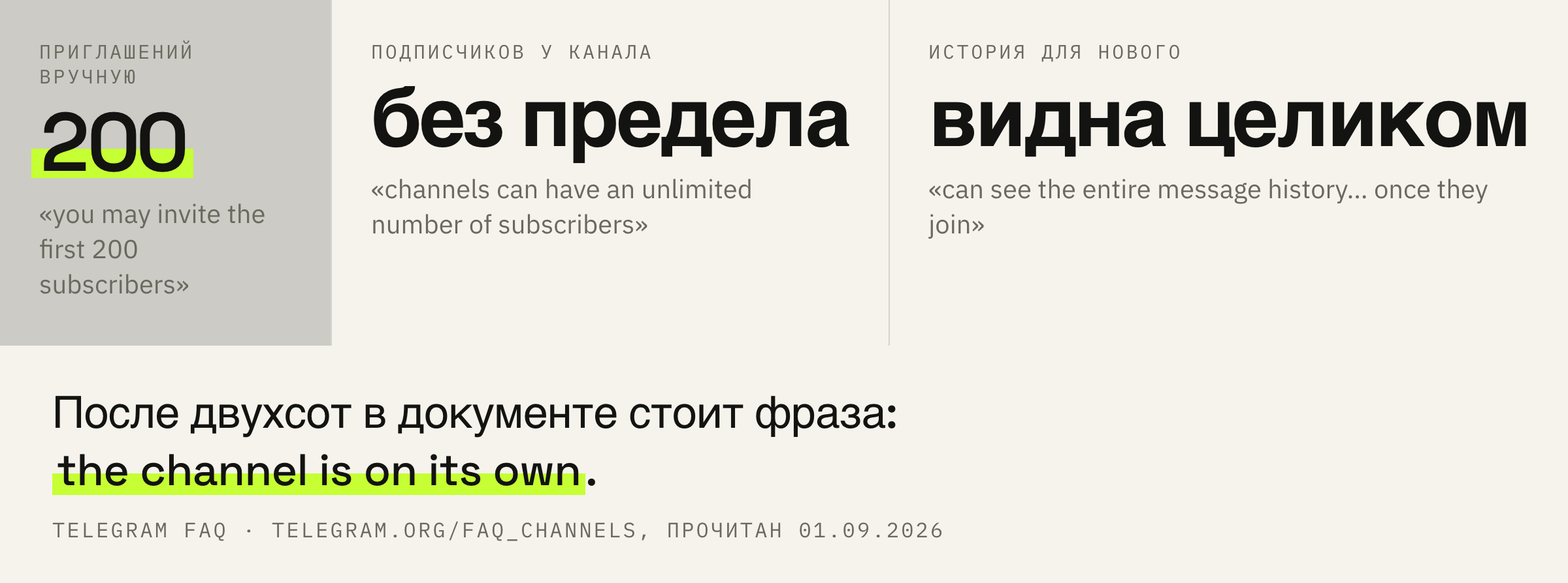 Что Telegram разрешает владельцу на старте.