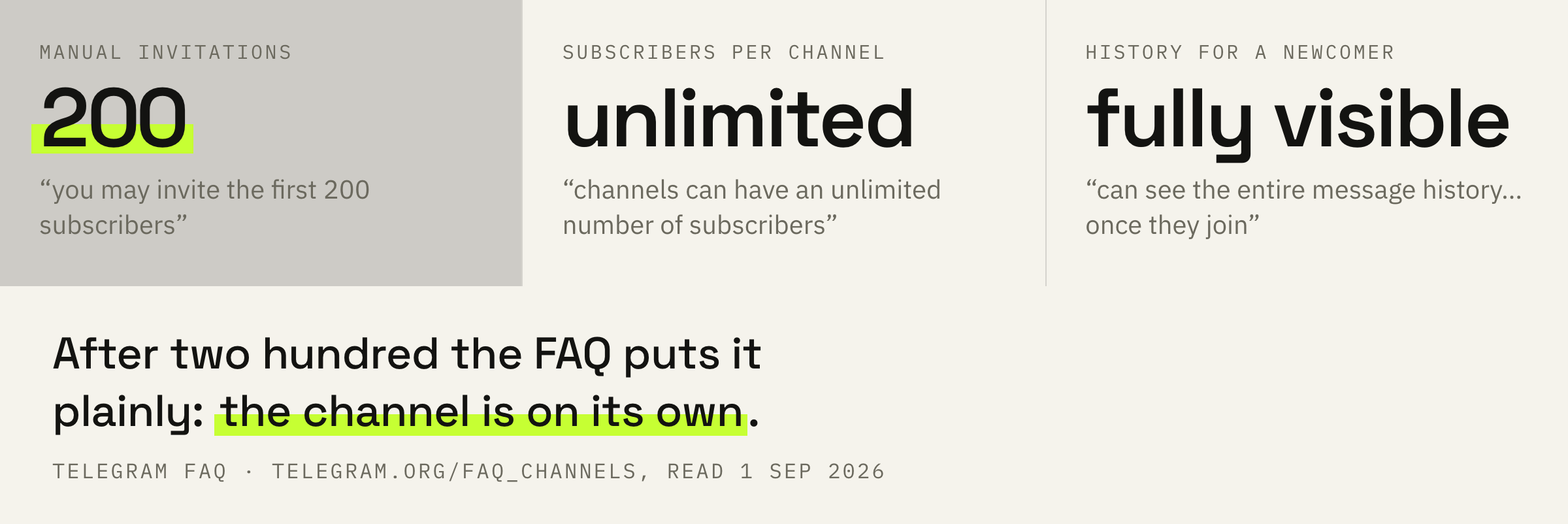 What Telegram allows the owner at the start.