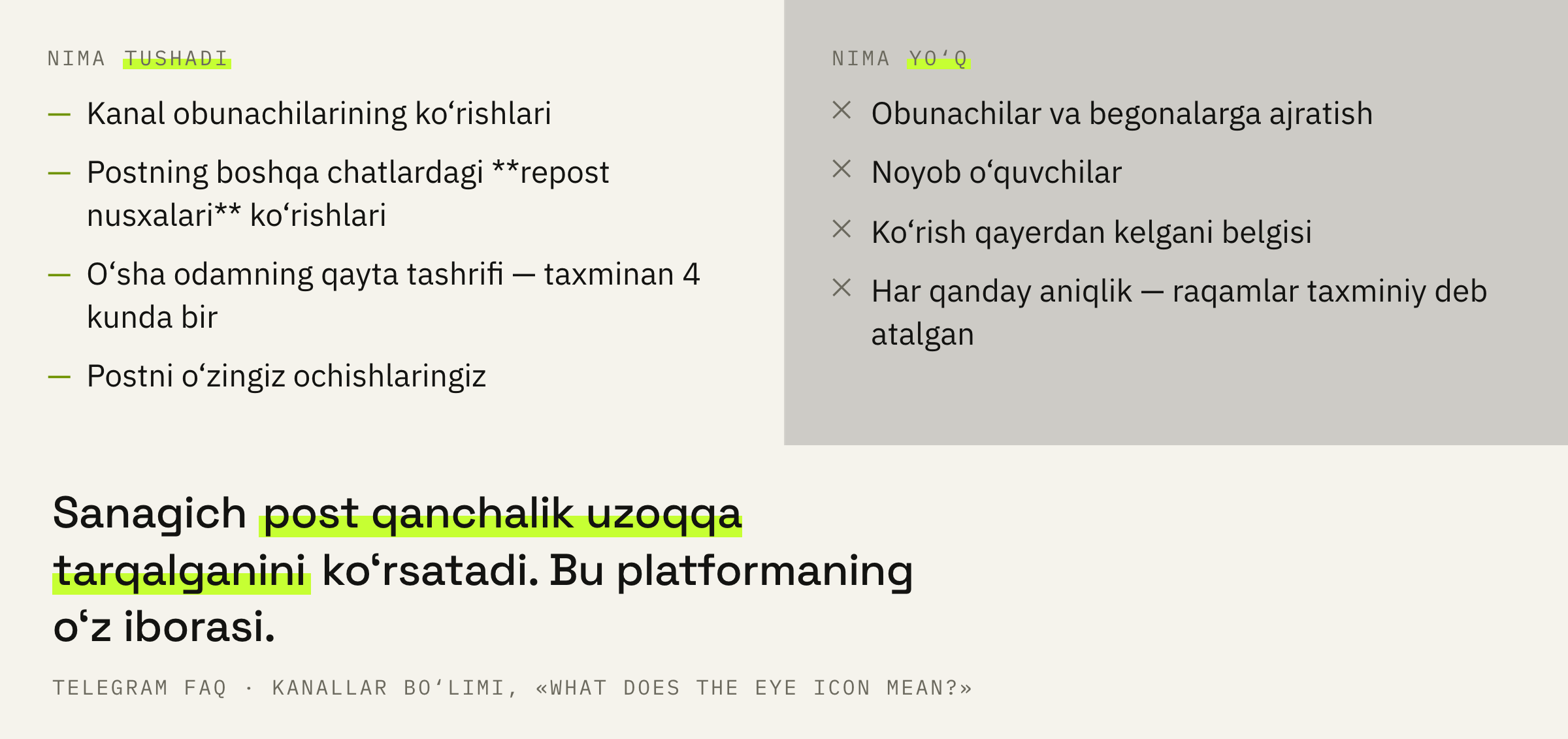 Ko‘rishlar hisoblagichiga nima tushadi va unda nima yo‘q.
