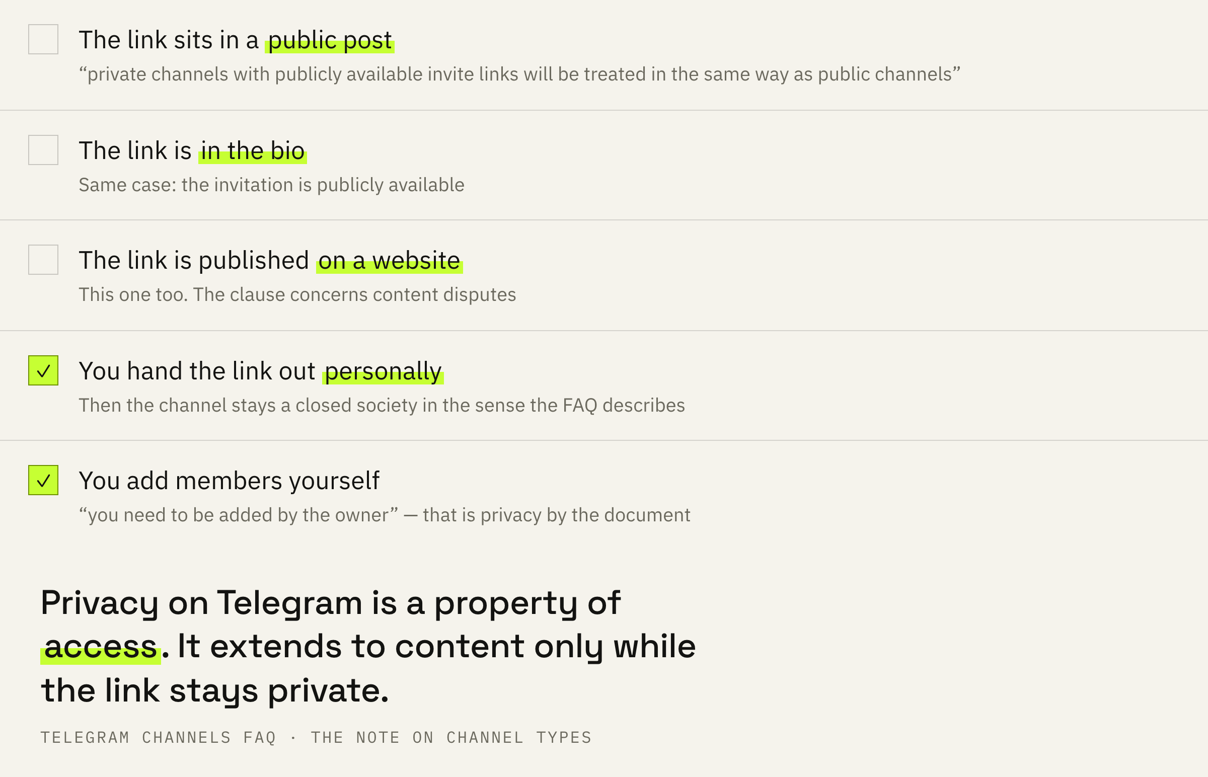 When a private channel stops counting as private.