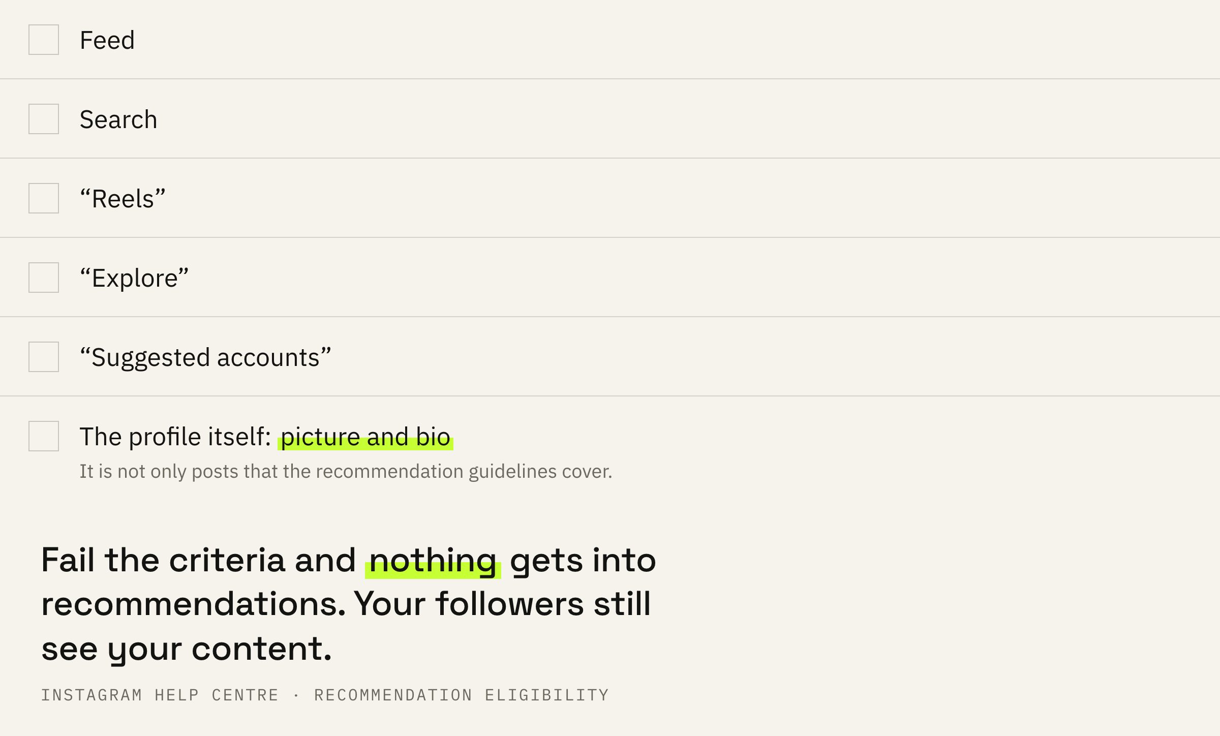 The Account Status section checks more than your reels: Instagram looks at your bio and profile photo on equal terms with them.