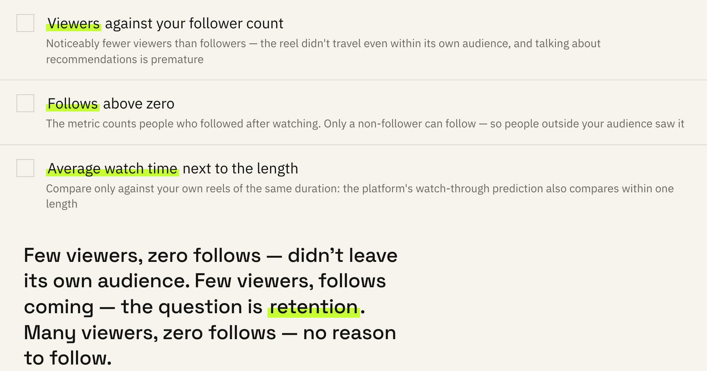Three comparisons per reel. The second answers the main question of this article.
