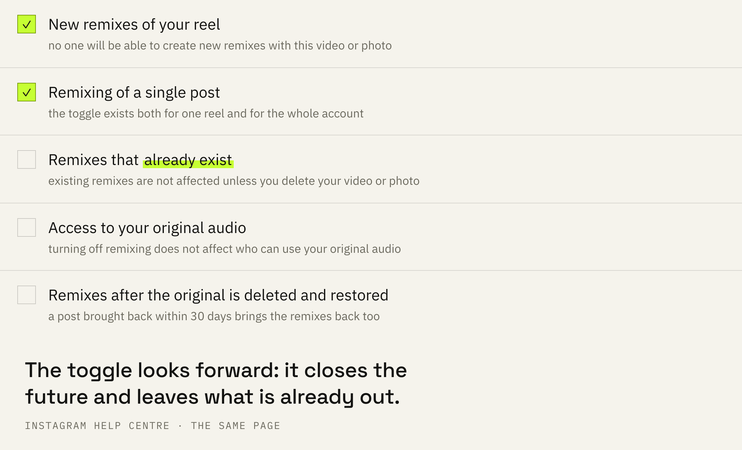 What the toggle stops and what stays in place.