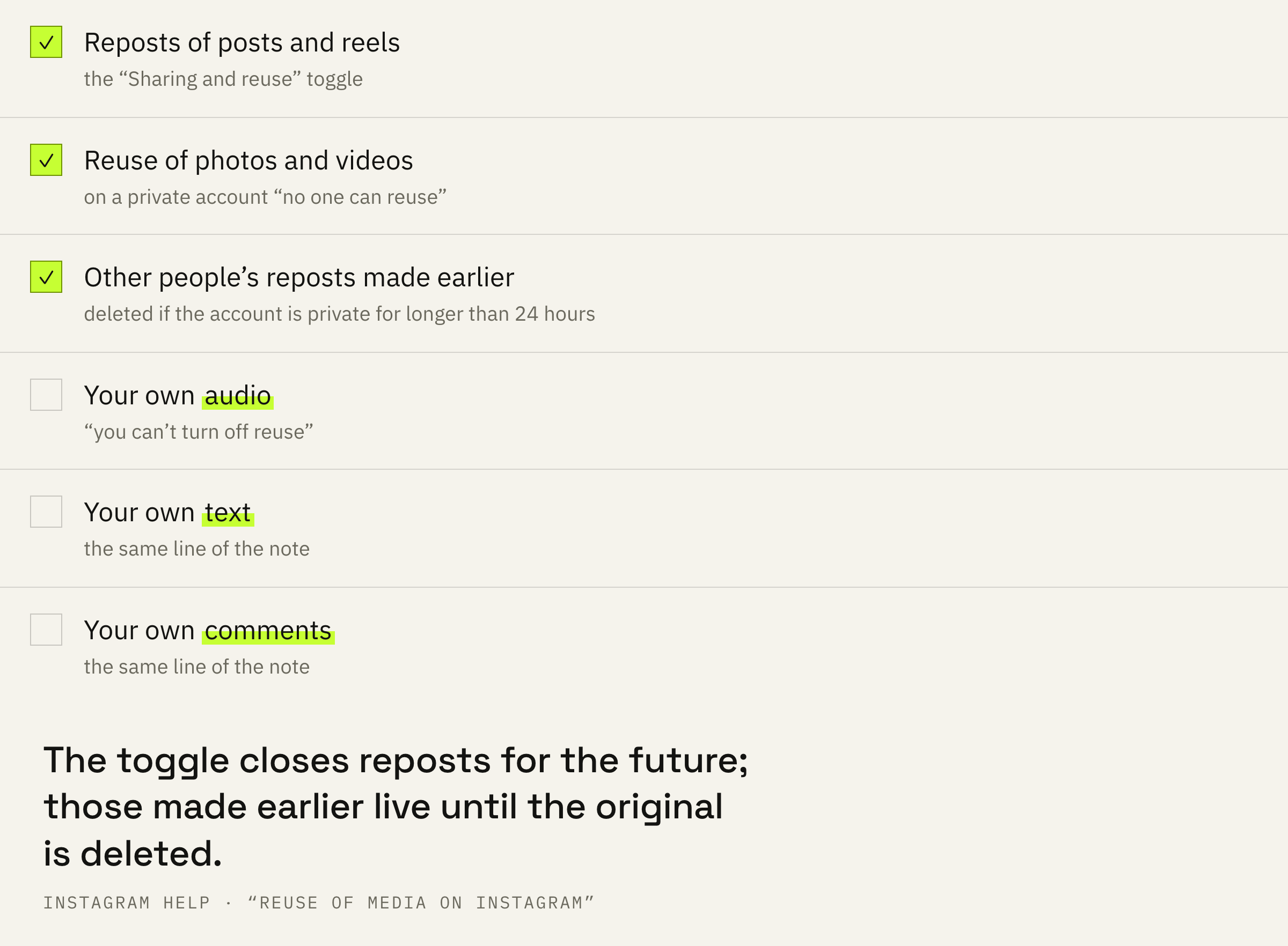 What a creator can close in their content and what they cannot.