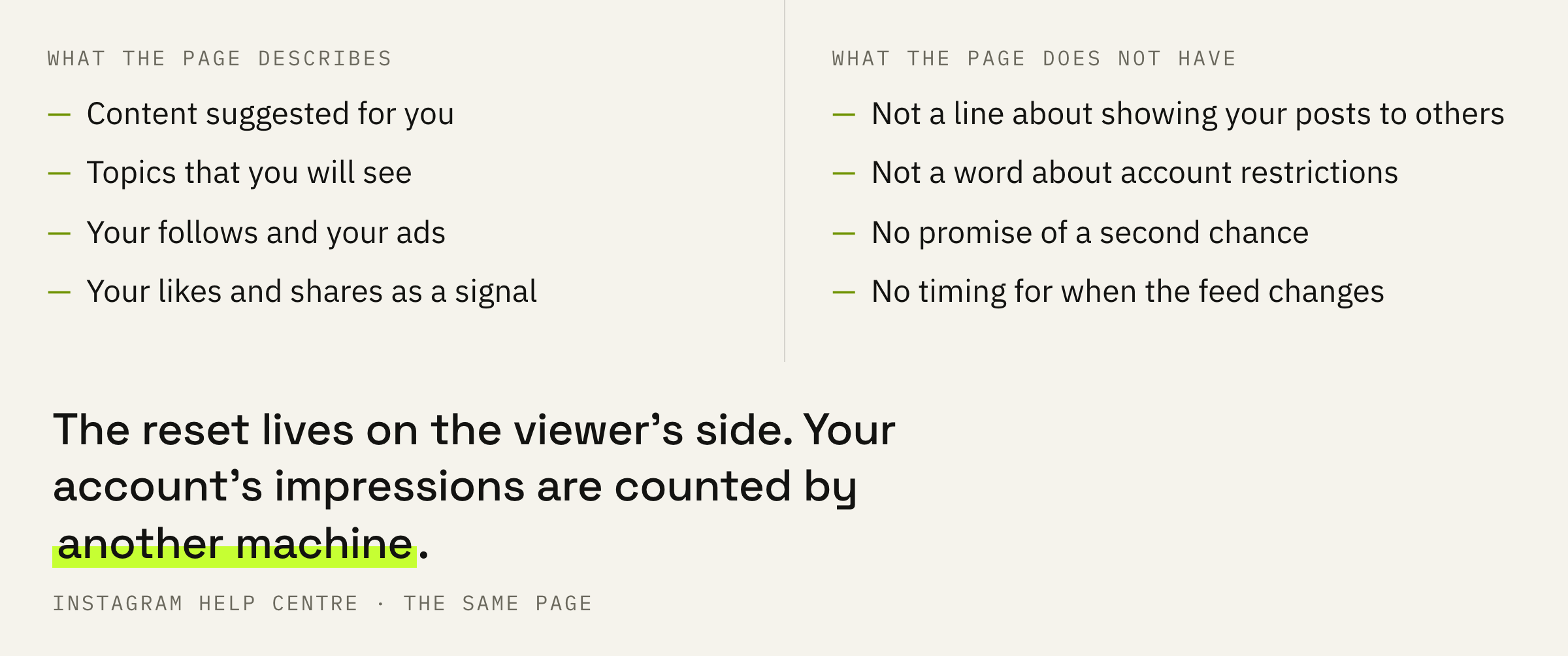 A viewer’s button and an author’s impressions: two different machines.