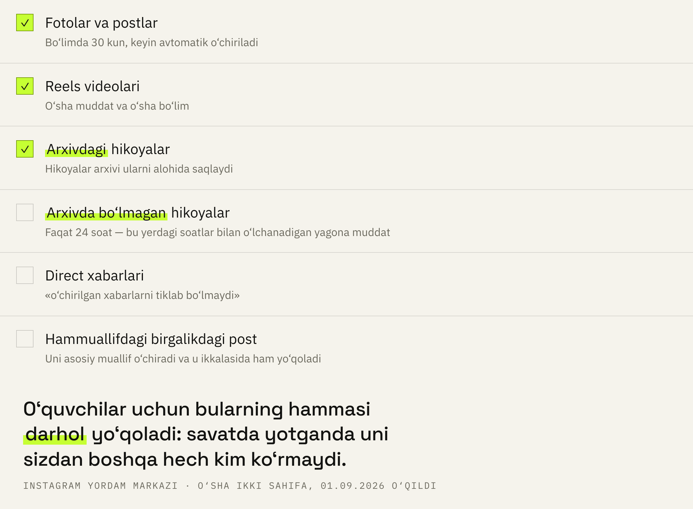 «Yaqinda o‘chirilgan»dan nima qaytadi va nima yo‘q.