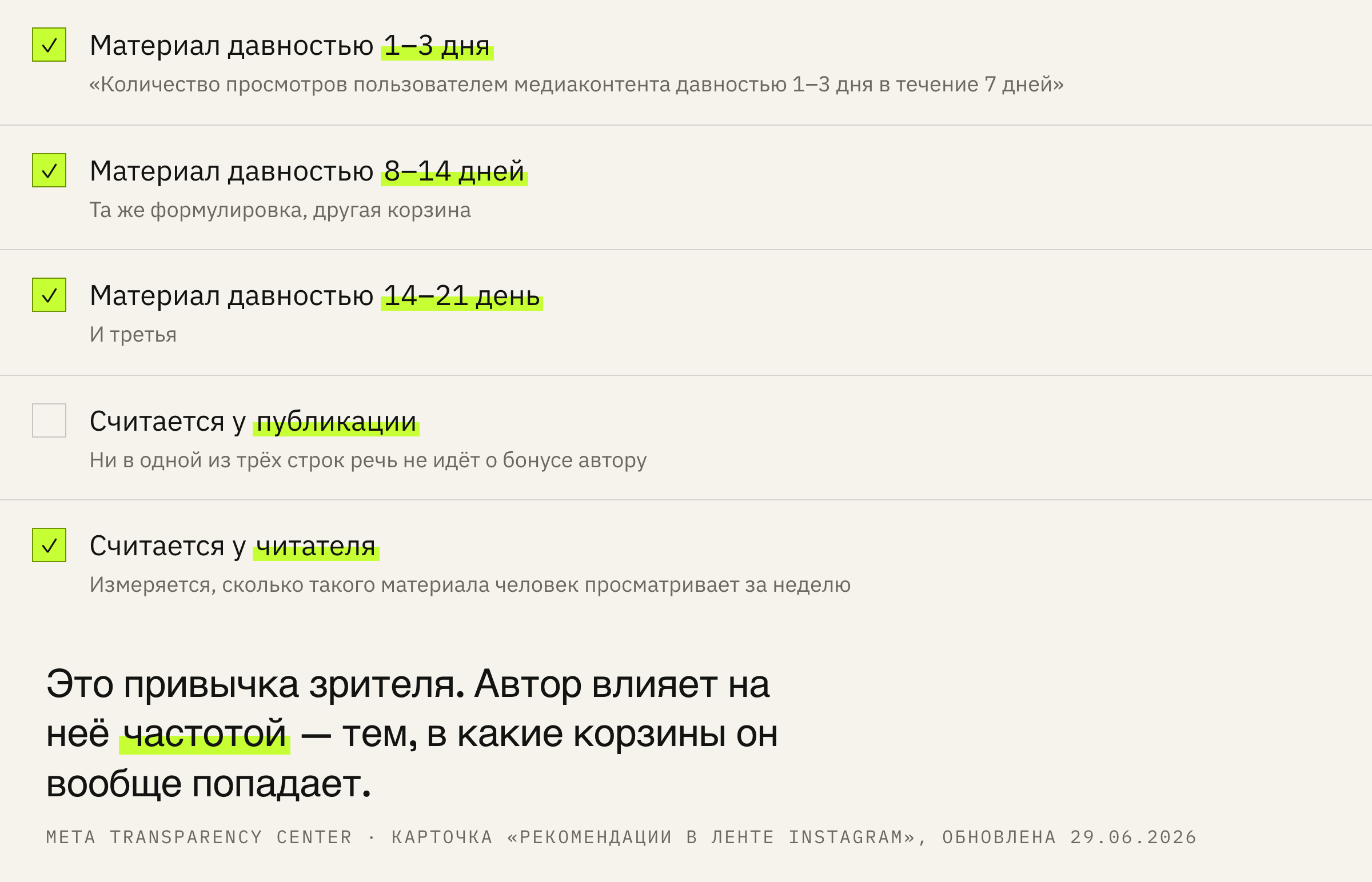 Три корзины свежести — и что они на самом деле измеряют.