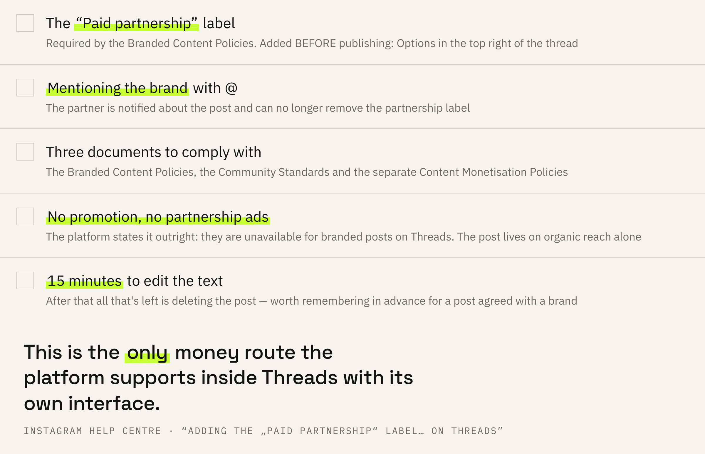 What a paid post must contain under the platform's rules, and what it won't let you do with it.