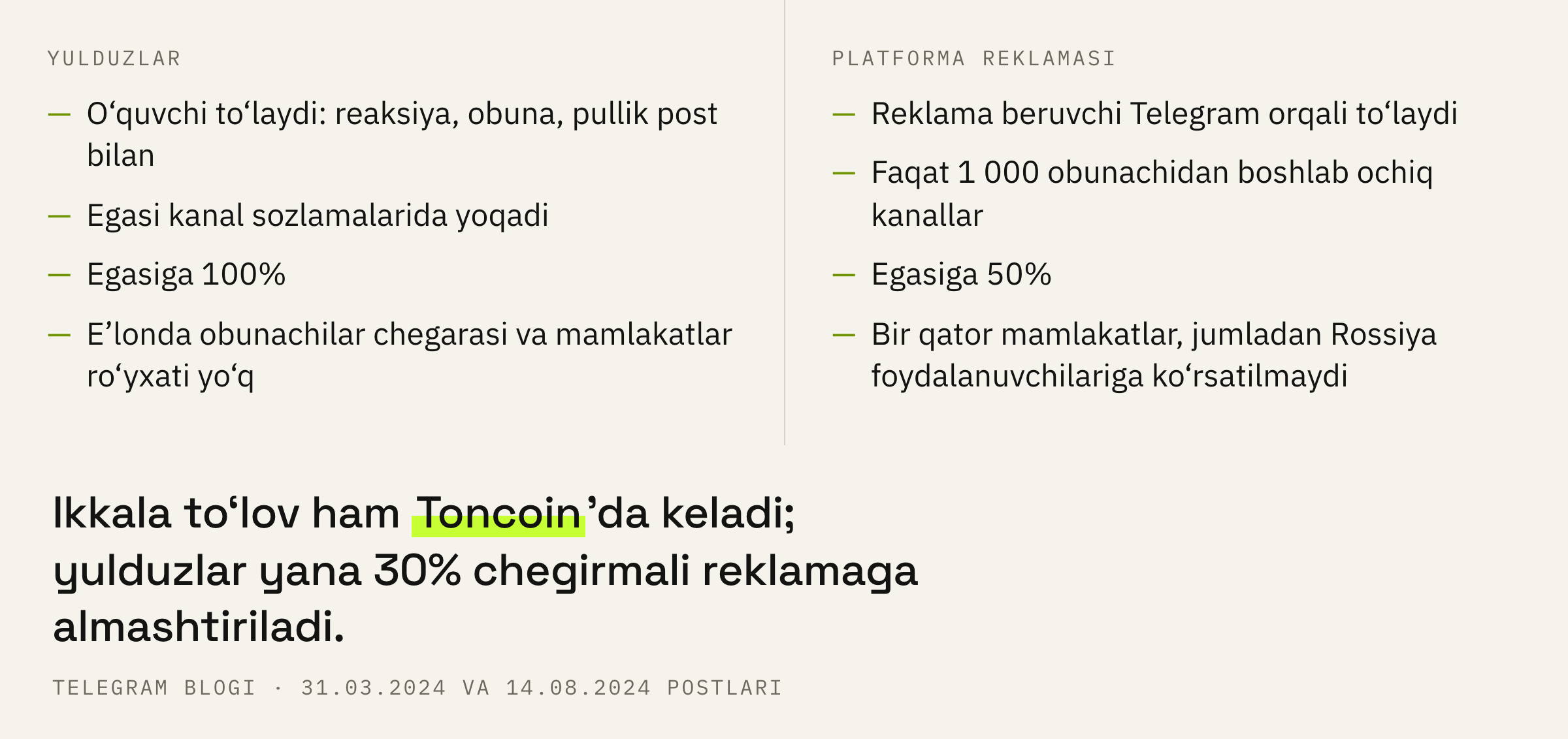 Yulduzlar va platforma reklamasi: kanal daromadining ikkita manbasi.