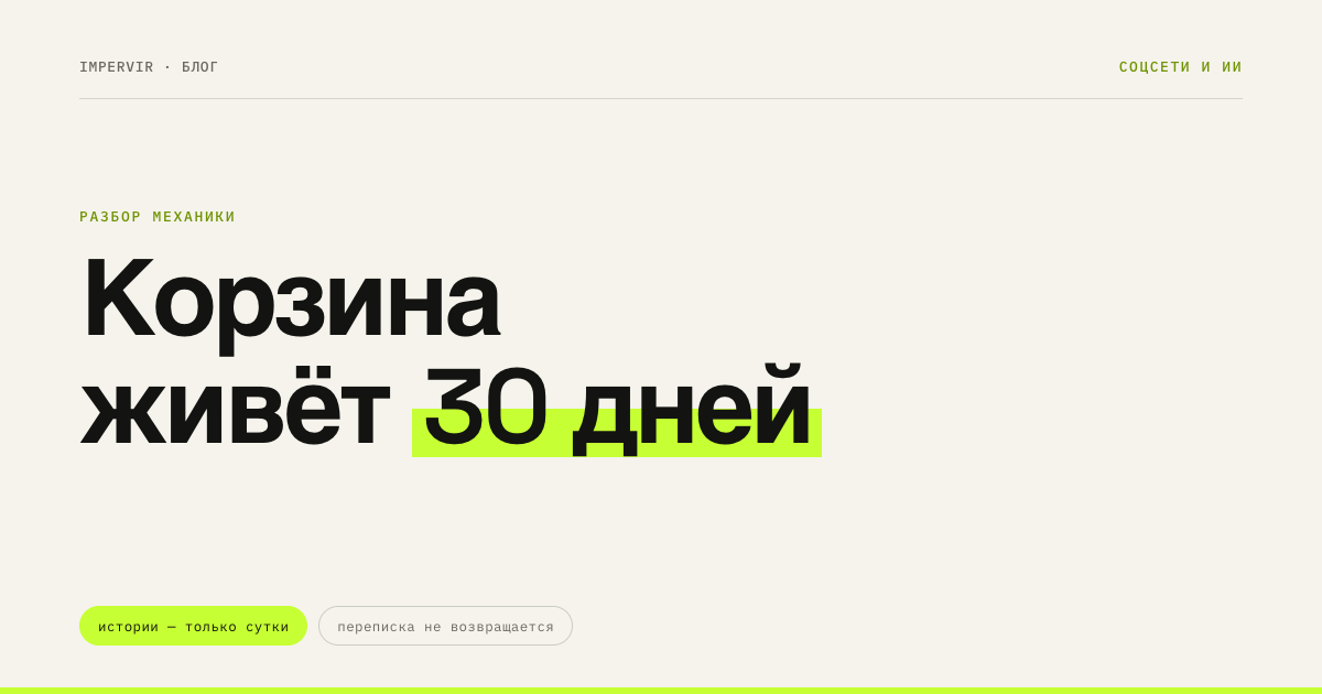 Удалили публикацию: 30 дней, 24 часа и 90 дней